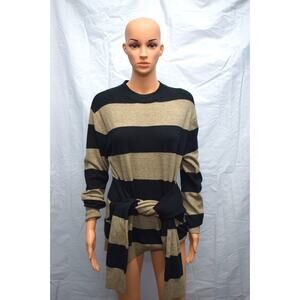 KBB by Kahlana Women's The Wrap Sweater- Tan/Black Striped XS